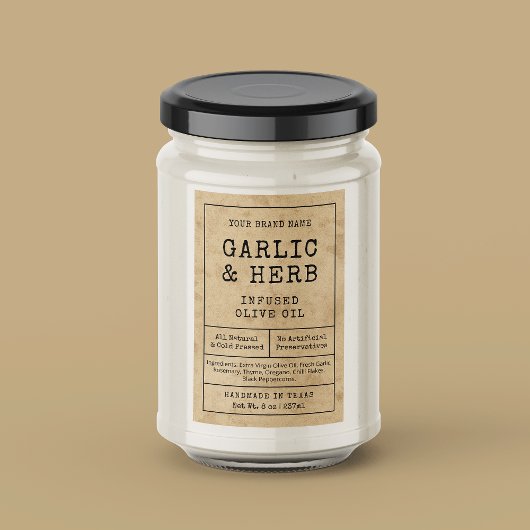 Rustiek Kruid Saus Olie Fles Label Wijn Etiket