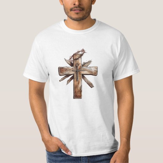 Rustiek kruis met doornenkroon t-shirt (Voorkant)