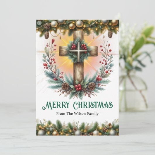 Rustiek Kruis met Krans Kerstmis Feestdagenkaart (Staand voorkant)