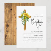 Rustiek kruis met zonnebloemen doop & staanplaats  kaart (Voorkant / Achterkant)