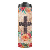 Rustiek kruis versierd met levendige bloemen thermosbeker (Voorkant)
