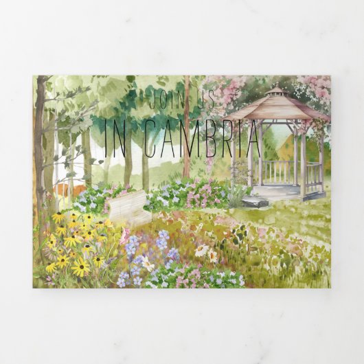 Rustiek Kusttuinhuisje | Geïllustreerde bruiloft Drieluik Uitnodiging (Cover)