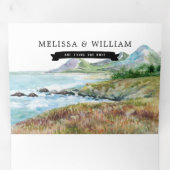 Rustiek Kusttuinhuisje | Geïllustreerde bruiloft Drieluik Uitnodiging (Binnenzijde eerst)