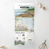 Rustiek Kusttuinhuisje | Geïllustreerde bruiloft Drieluik Uitnodiging (Binnen)