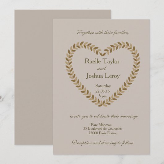 Rustiek laat hart taupe vallen bruiloft uitnodigin kaart (Voorkant / Achterkant)