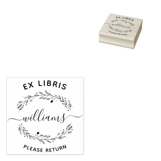 Rustiek laat script familienaam ex libris boek rubberstempel (Gestempeld)