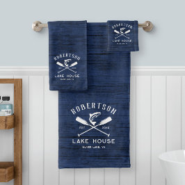 Rustiek Lake House familienaam Blue Wood Bad Handdoek