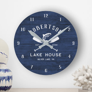 Rustiek Lake House familienaam Blue Wood Ronde Klok