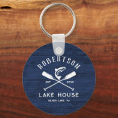Rustiek Lake House familienaam Blue Wood Sleutelhanger (Voorkant)