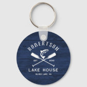 Rustiek Lake House familienaam Blue Wood Sleutelhanger (Achterkant)