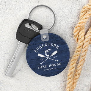 Rustiek Lake House familienaam Blue Wood Sleutelhanger