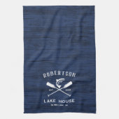 Rustiek Lake House Familienaam Marine Blauw Hout Theedoek (Verticaal)