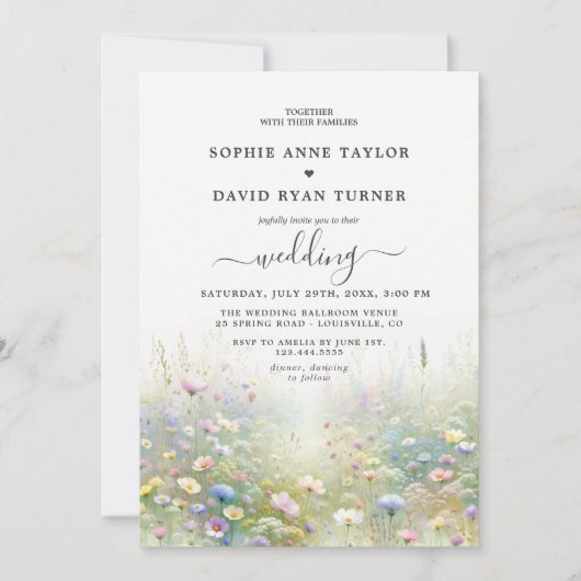 Rustiek Land Aquarel Wildbloemen Bruiloft Kaart (Voorkant)