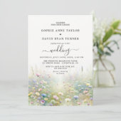 Rustiek Land Aquarel Wildbloemen Bruiloft Kaart (Staand voorkant)