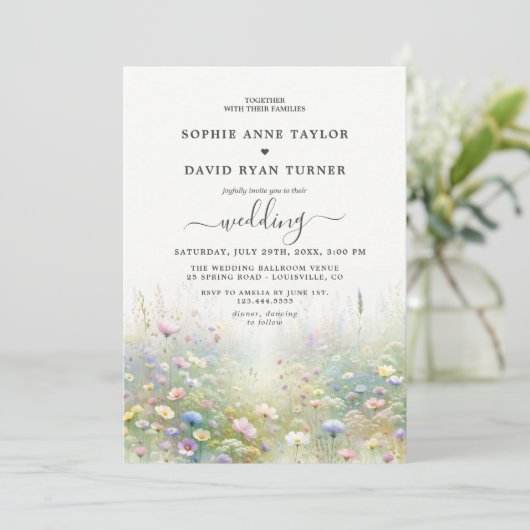 Rustiek Land Aquarel Wildbloemen Bruiloft Kaart (Staand voorkant)