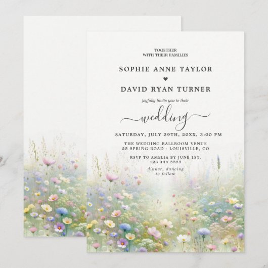 Rustiek Land Aquarel Wildbloemen Bruiloft Kaart (Voorkant / Achterkant)