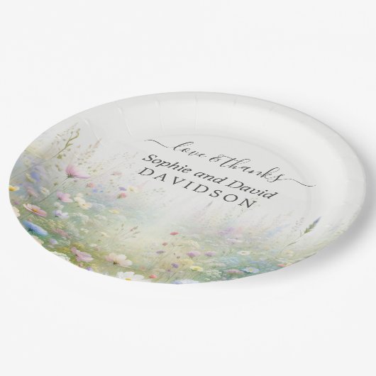 Rustiek Land Aquarel Wildbloemen Bruiloft Papieren Bordje (Gekanteld)