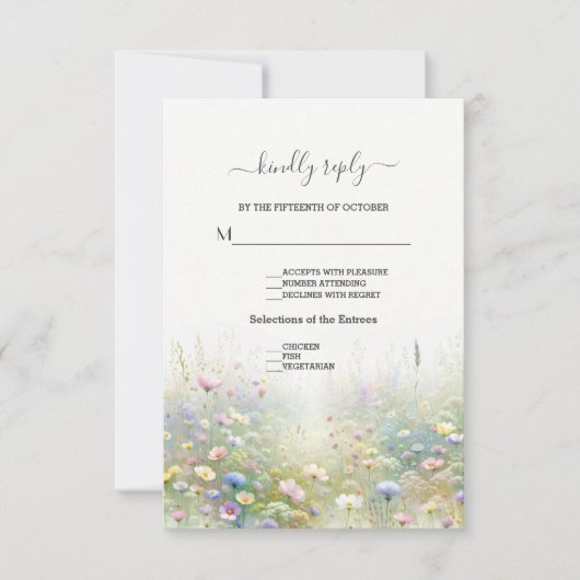Rustiek Land Aquarel Wildbloemen Bruiloft RSVP Kaartje (Voorkant)