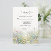 Rustiek Land Aquarel Wildbloemen Bruiloft RSVP Kaartje (Staand voorkant)