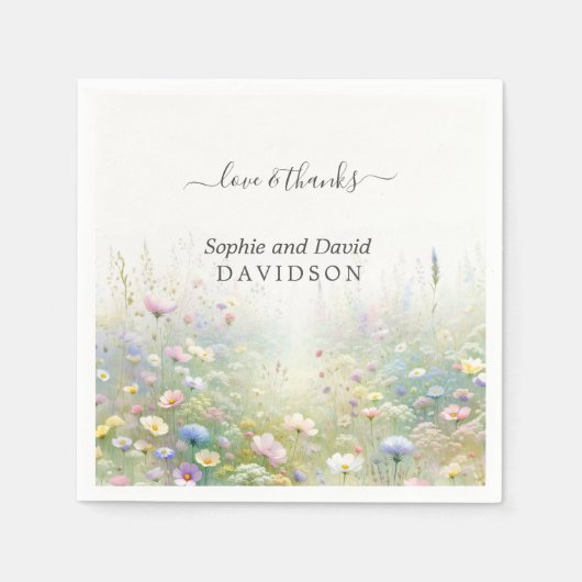 Rustiek Land Aquarel Wildbloemen Bruiloft Servet (Voorkant)