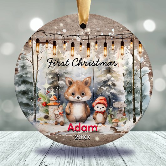 Rustiek land baby eerste kerst baby beer keramisch ornament