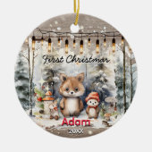 Rustiek land baby eerste kerst baby beer keramisch ornament (Voorkant)