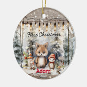 Rustiek land baby eerste kerst baby beer keramisch ornament (Links)