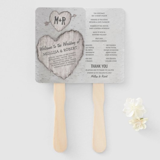 Rustiek Land Bark Berk Tree Trouwprogramma Handwaaier (Voorkant en achterkant)