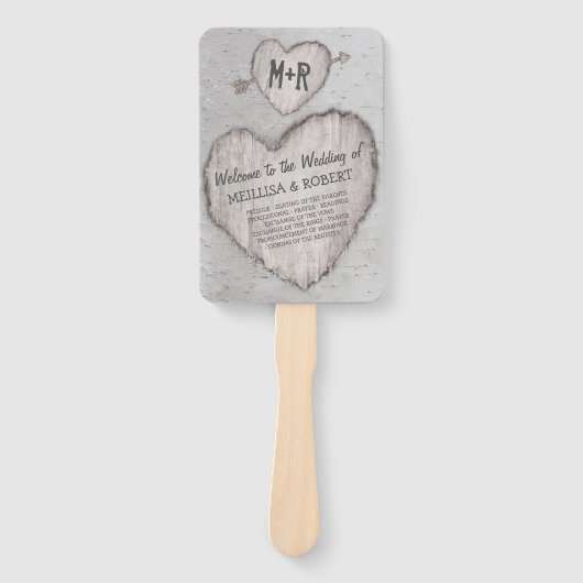 Rustiek Land Bark Berk Tree Trouwprogramma Handwaaier (Voorkant)