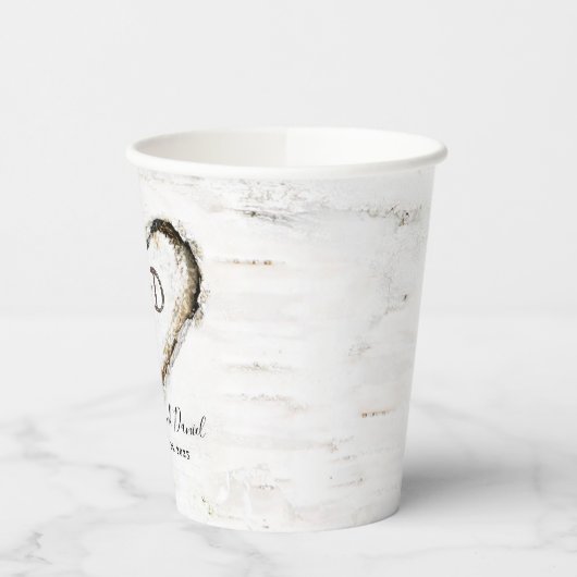 Rustiek Land Berk Boom Bark Liefde Hart Romantisch Papieren Bekers (Links)