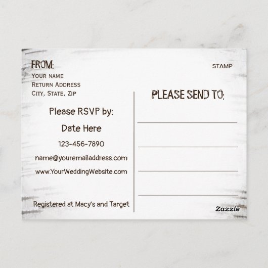 Rustiek Land Berk Boom Hart bruiloft uitnodiging (Achterkant)