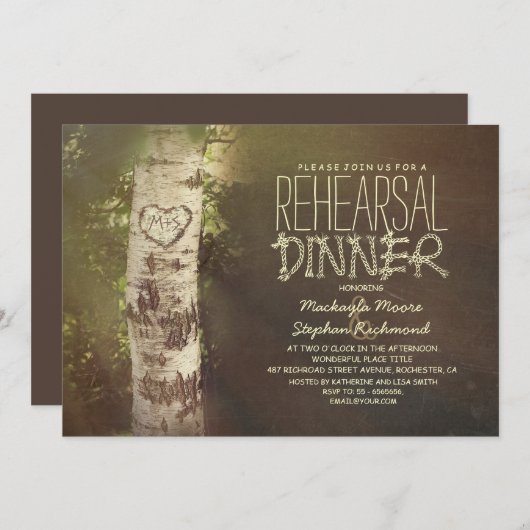 Rustiek land berk boom repetitie diner kaart (Voorkant / Achterkant)