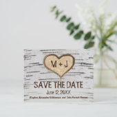 Rustiek Land Berk Hart initialen Save The Date Briefkaart (Staand voorkant)