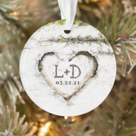 Rustiek Land Berk Tree Hart Bruiloft Initialen Ornament