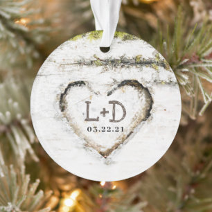 Rustiek Land Berk Tree Hart Bruiloft Initialen Ornament