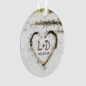 Rustiek Land Berk Tree Hart Bruiloft Initialen Ornament (voorkant)