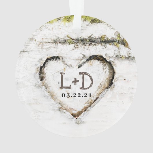 Rustiek Land Berk Tree Hart Bruiloft Initialen Ornament (achterkant)