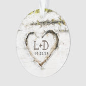 Rustiek Land Berk Tree Hart Bruiloft Initialen Ornament (voorkant)