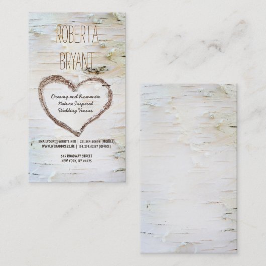 Rustiek Land Berk Tree Hart Carving Visitekaartje (Voorkant / Achterkant)