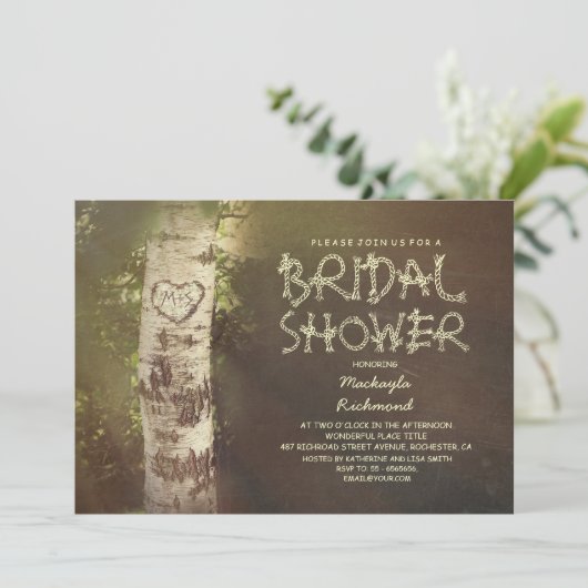 Rustiek land berkenboom vrijgezellenfeest kaart (Staand voorkant)