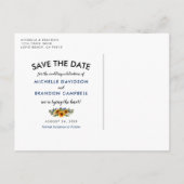 Rustiek land Bewaar de datum | Marine & Geel Aankondigingskaart (Achterkant)