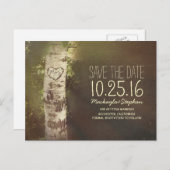 Rustiek land bewaar de datum met berkenboom aankondigingskaart (Voorkant / Achterkant)