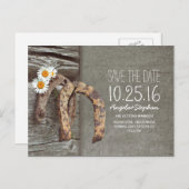 Rustiek land bewaar de datum met oud hoefijzer aankondigingskaart (Voorkant / Achterkant)