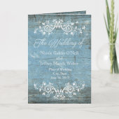 Rustiek Land Blauw Hout Wedding Programma (Voorkant)