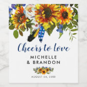 Rustiek Land Blauw Zonnebloem Cheers to Love Wijn Etiket (Enkel label)