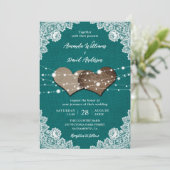 Rustiek Land Blauwgroen Burlap Kant Bruiloft Kaart (Staand voorkant)