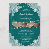 Rustiek Land Blauwgroen Burlap Kant Bruiloft Kaart (Voorkant / Achterkant)