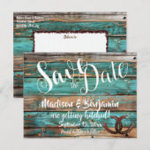 Rustiek Land Blauwgroen Hout Hoefijzer Save the Da Briefkaart (Voorkant / Achterkant)