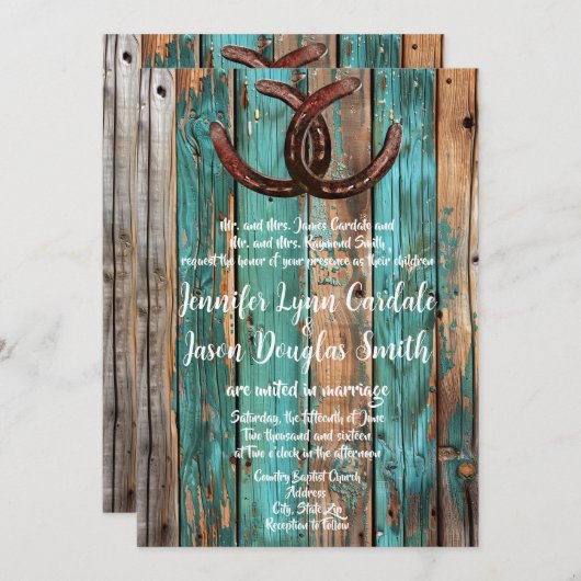 Rustiek Land Blauwgroen Schuur Hout Hoefijzer Brui Kaart (Voorkant / Achterkant)