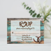 Rustiek Land Blauwgroen Schuur Hout Hoefijzer RSVP Kaart (Staand voorkant)
